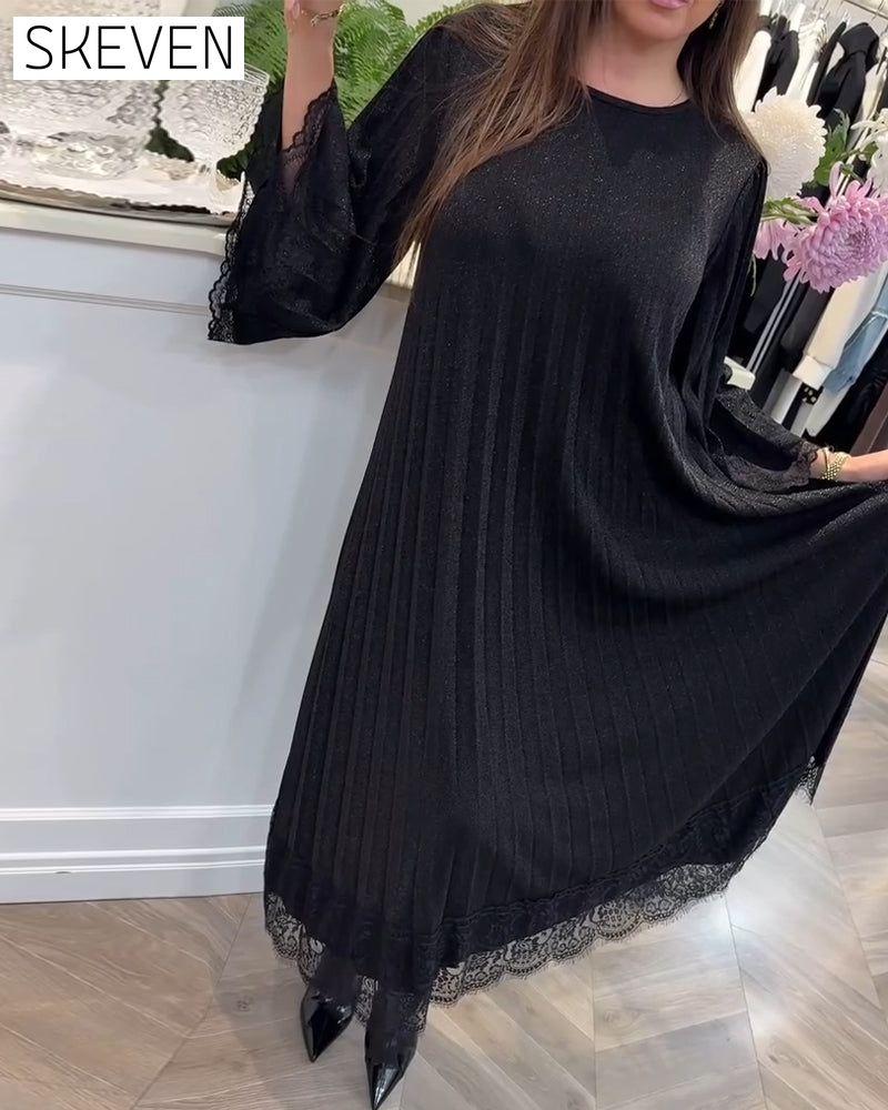 Round Neck Loose Lace Patchwork Dress
