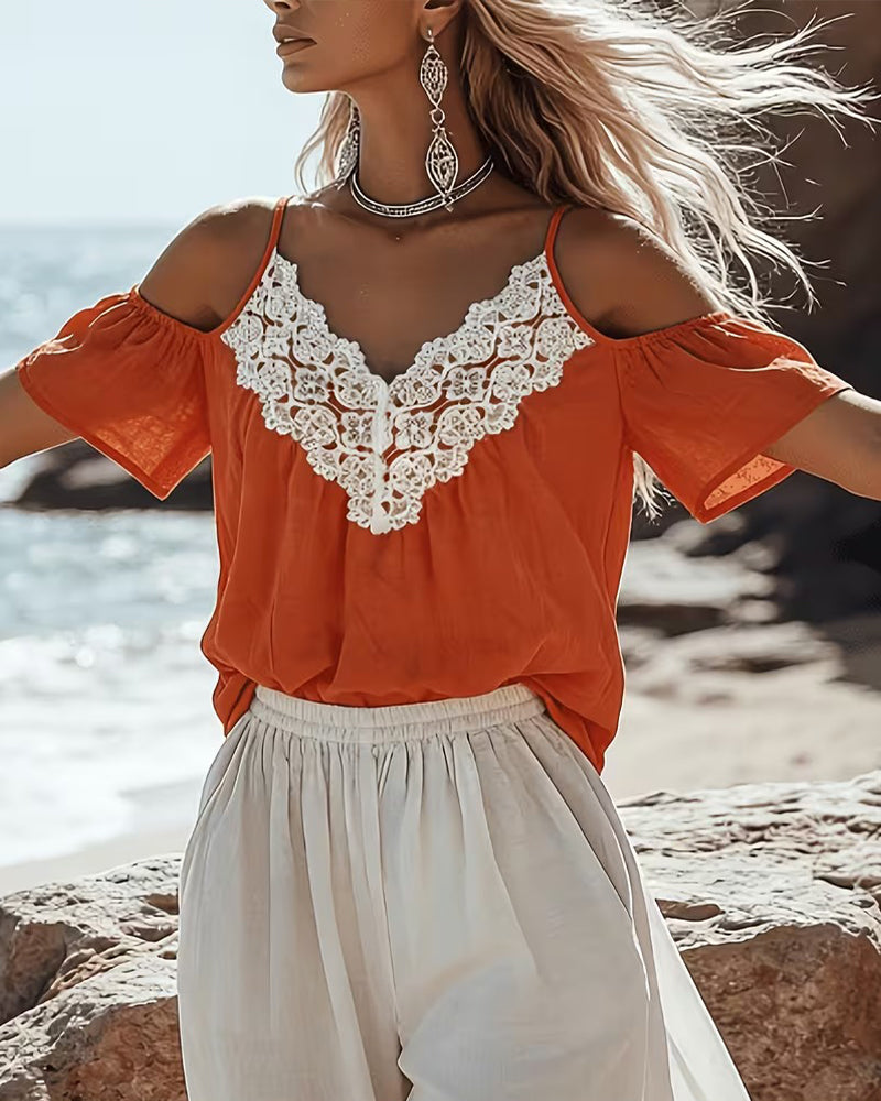 Lace Patchwork Off-Shoulder Blouse