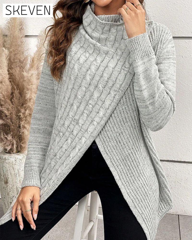 Slit solid color casual sweater