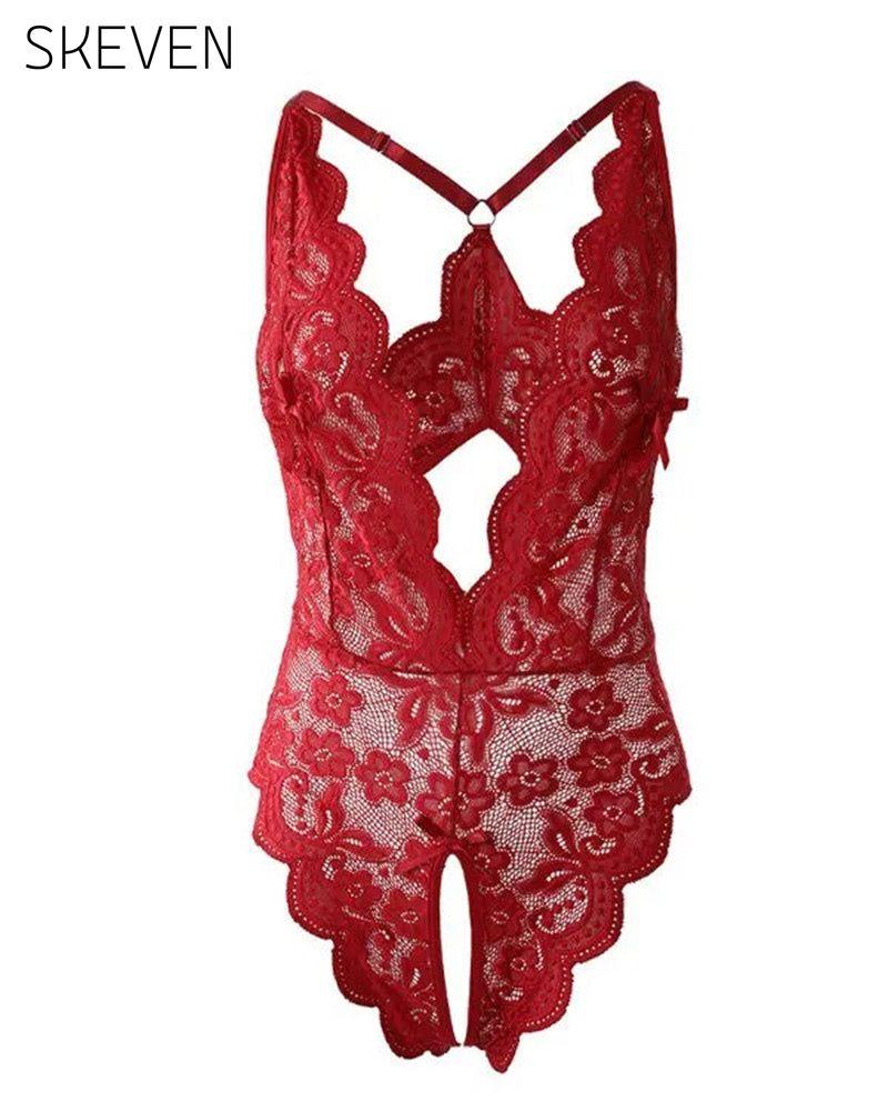 Sexy open crotch lace pajamas