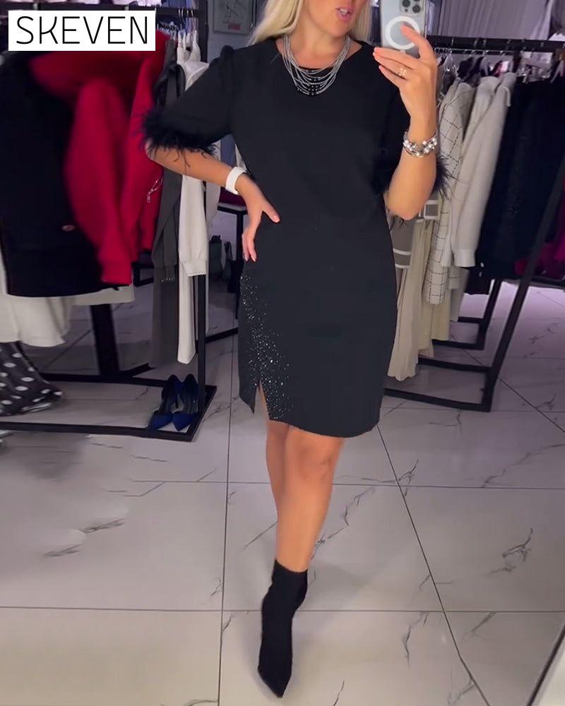 Casual Round Neck Slit Personality Design Dress