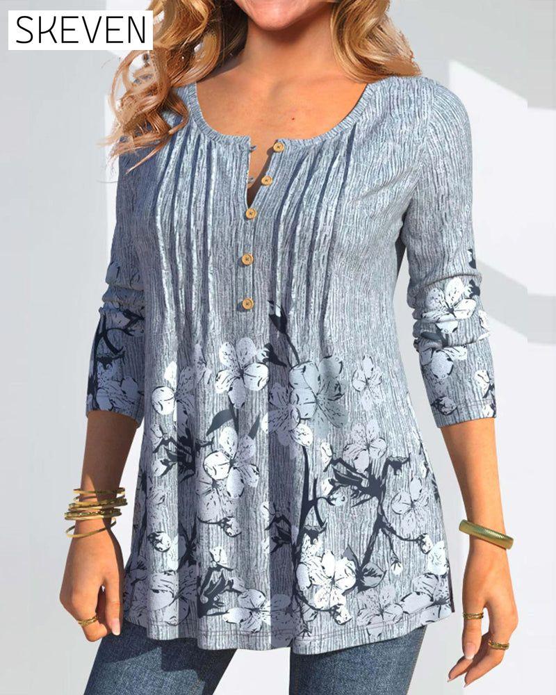 Lässige Bluse mit Blumenmuster und Knöpfen
