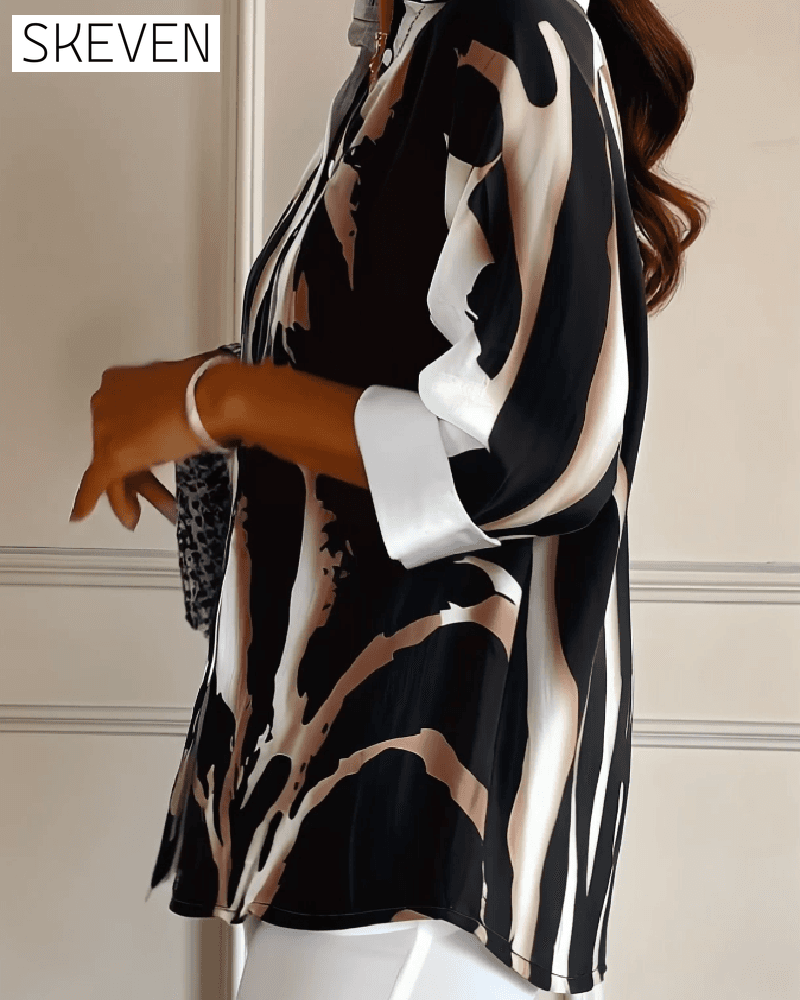Stand Collar Irregular Printed Blouse
