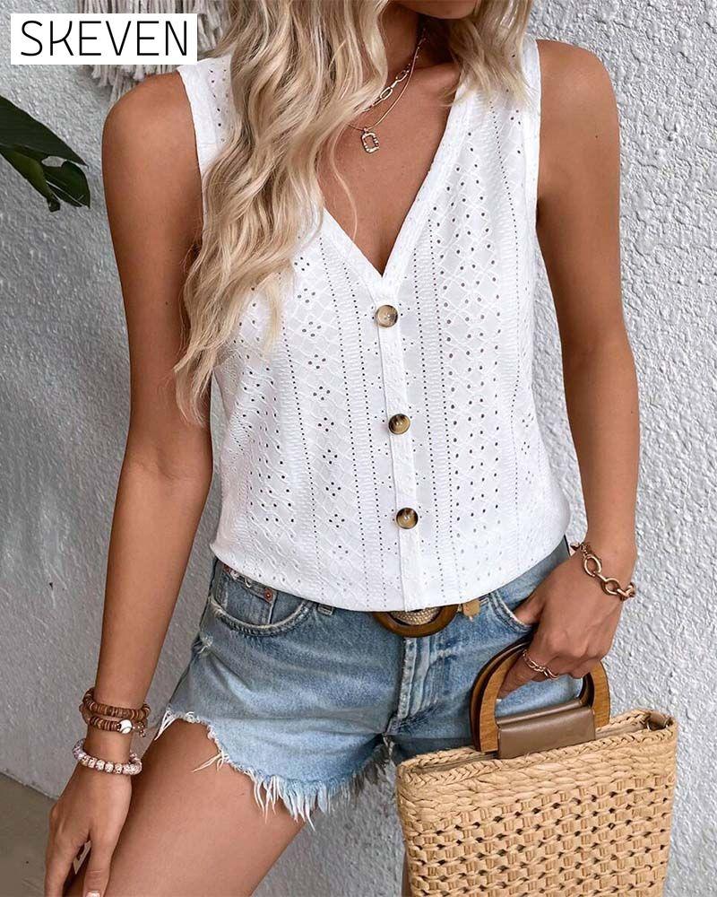 Sleeveless Hollow Button Tank Top