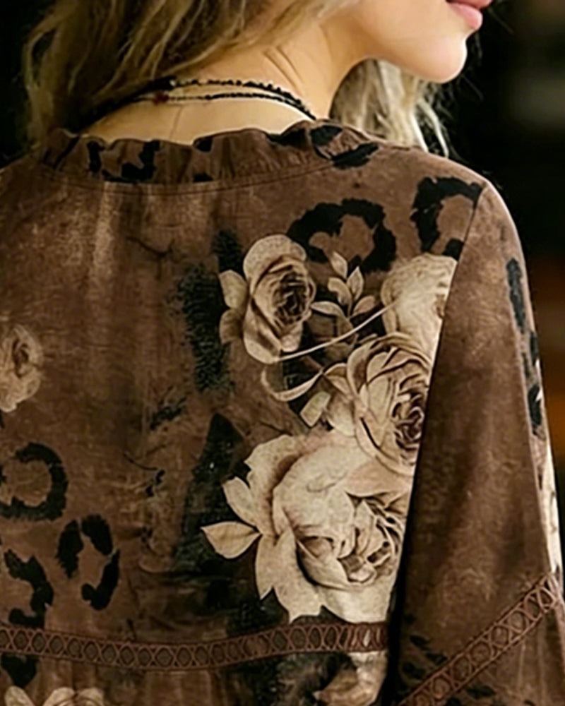 Rose Leopard Print Patchwork Blouse