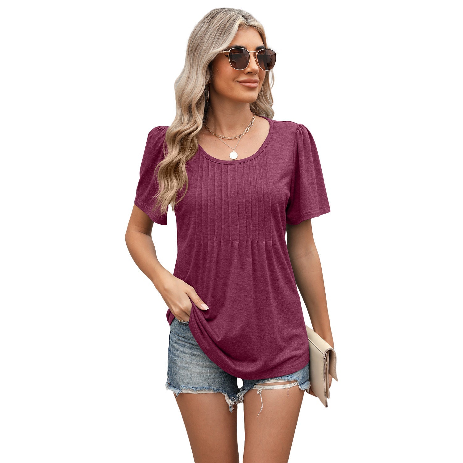 Crew-Neck Striped Loose Short-Sleeve Top For Women