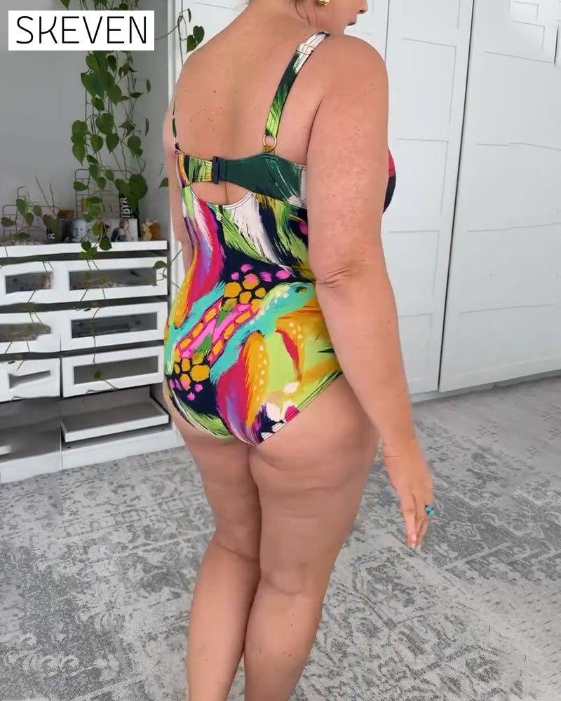 Leaf Print One Piece Swimsuit