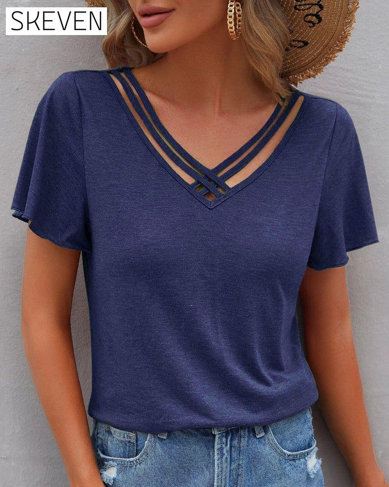 einfarbiges T-Shirt mit Cut-Outs