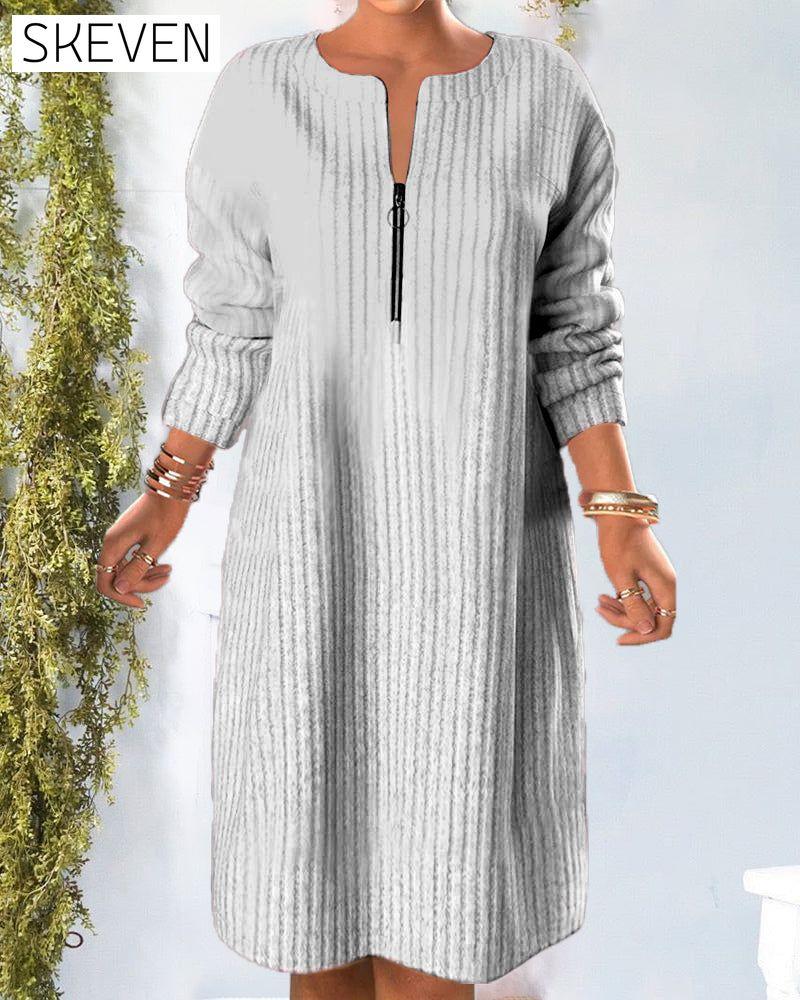 Solid Color Zipper Neck Dress