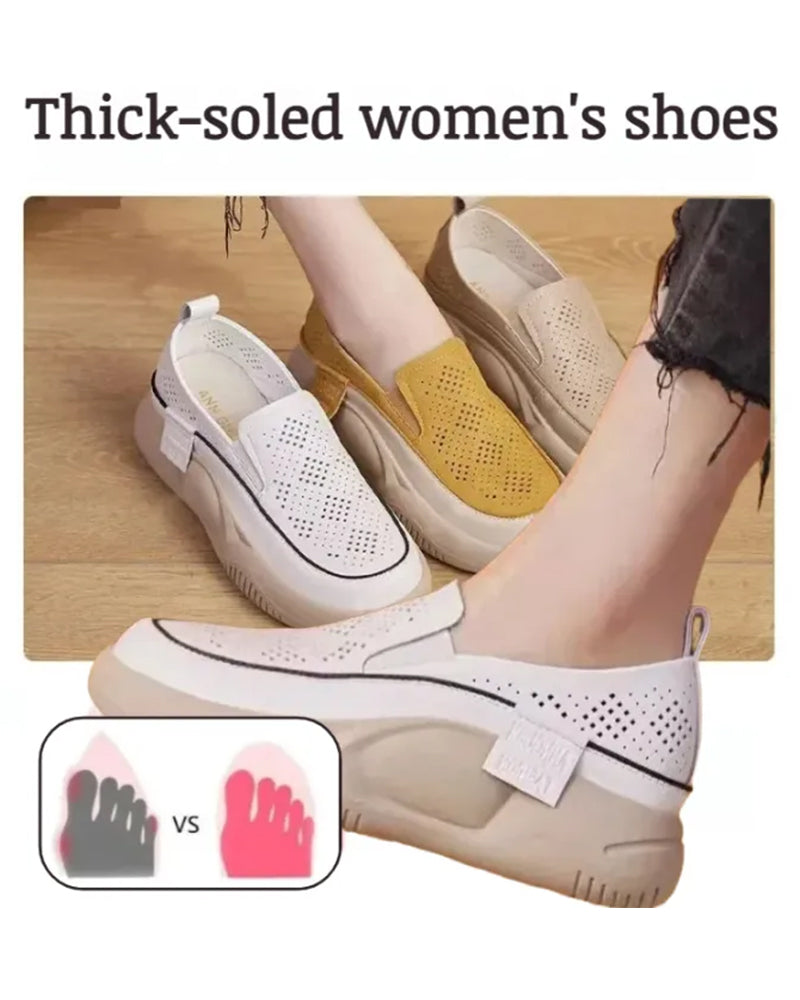 Thick-Soled Women'S Hollowout Loafers Round Toe Cap Shoes