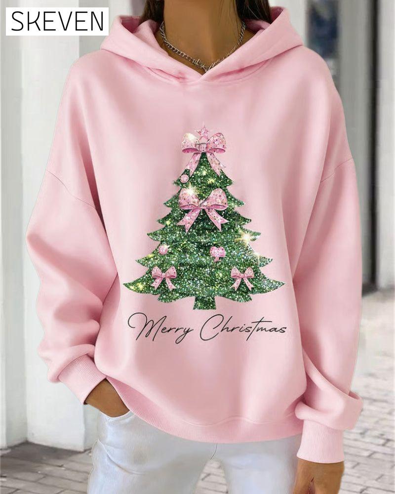 Kapuzenpullover mit lässigem Weihnachtsmotiv