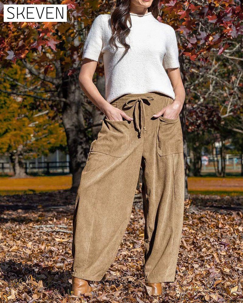 Pantalon large en velours côtelé pour femme 