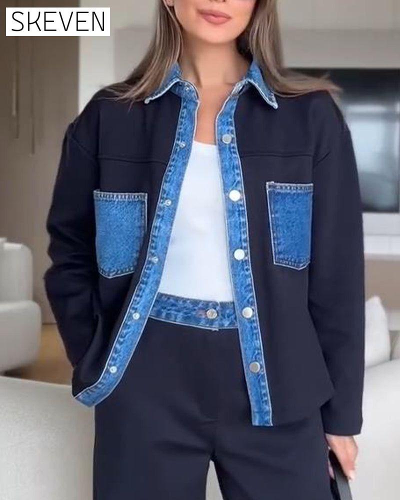 Color-Blocking Lapel Shirt