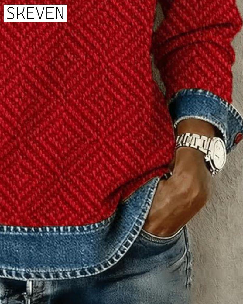Sweatshirt mit Kragen und Denim-Patchwork-Design