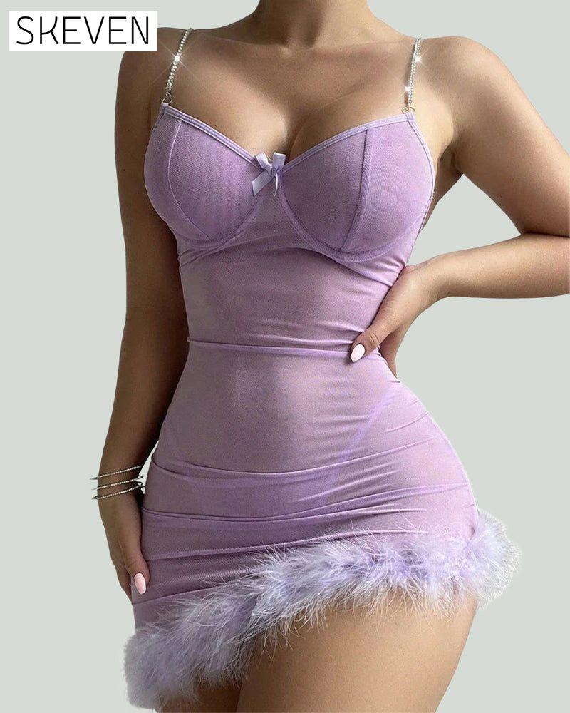 Sexy durchsichtiges, figurbetontes Nachthemd-Set mit Strumpfhaltern 