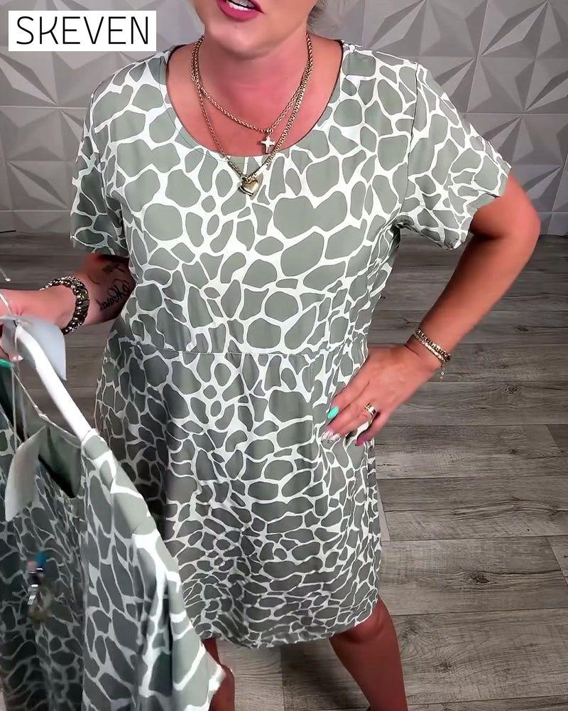 Casual Printed Crew Neck Dress
