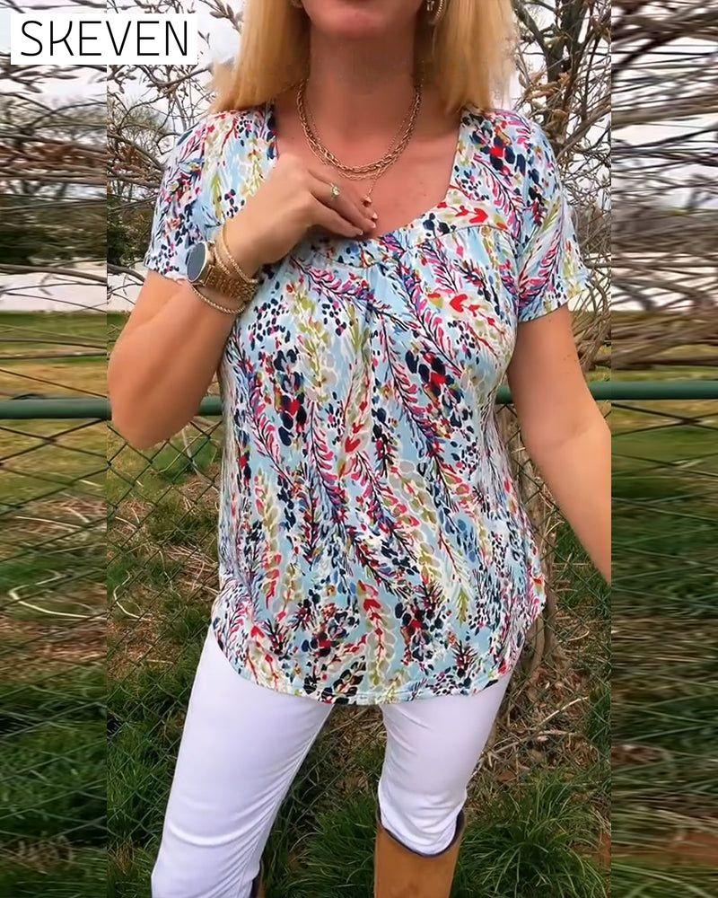 T-shirt imprimé à col rond et manches courtes
