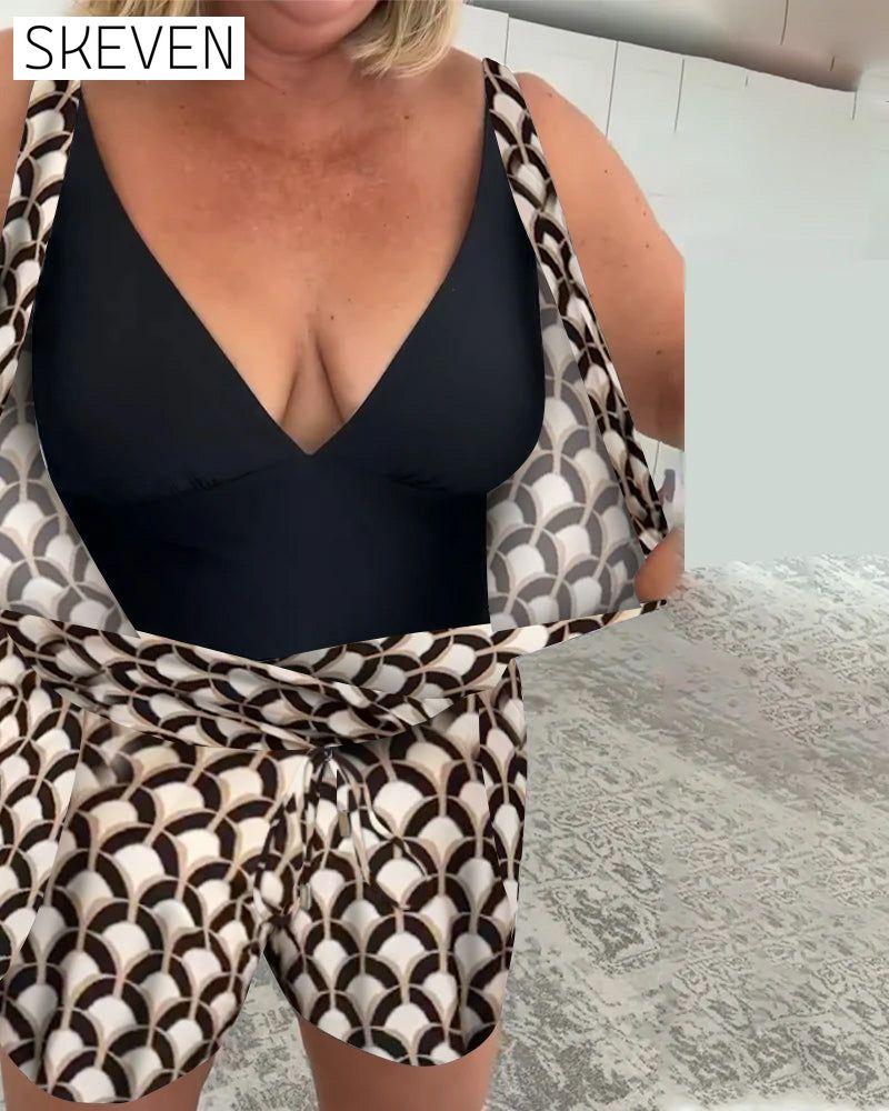 Maillot de bain deux pièces géométrique sans manches