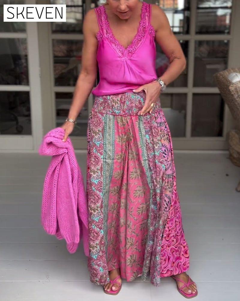 Colorful loose wide-leg pants