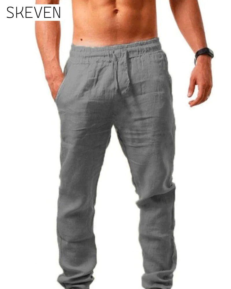 Pantalon en coton et lin respirant, couleur unie