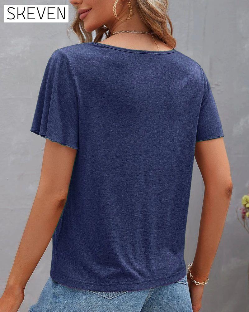 Solid color Cut Out T-shirt 23BF clothes Short Sleeve Tops Summer T-shirts Tops/Blouses
