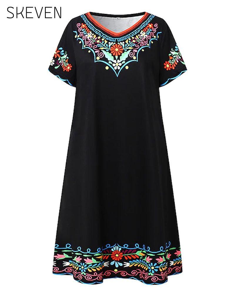 Retro-Kleid mit kurzen Ärmeln und Print