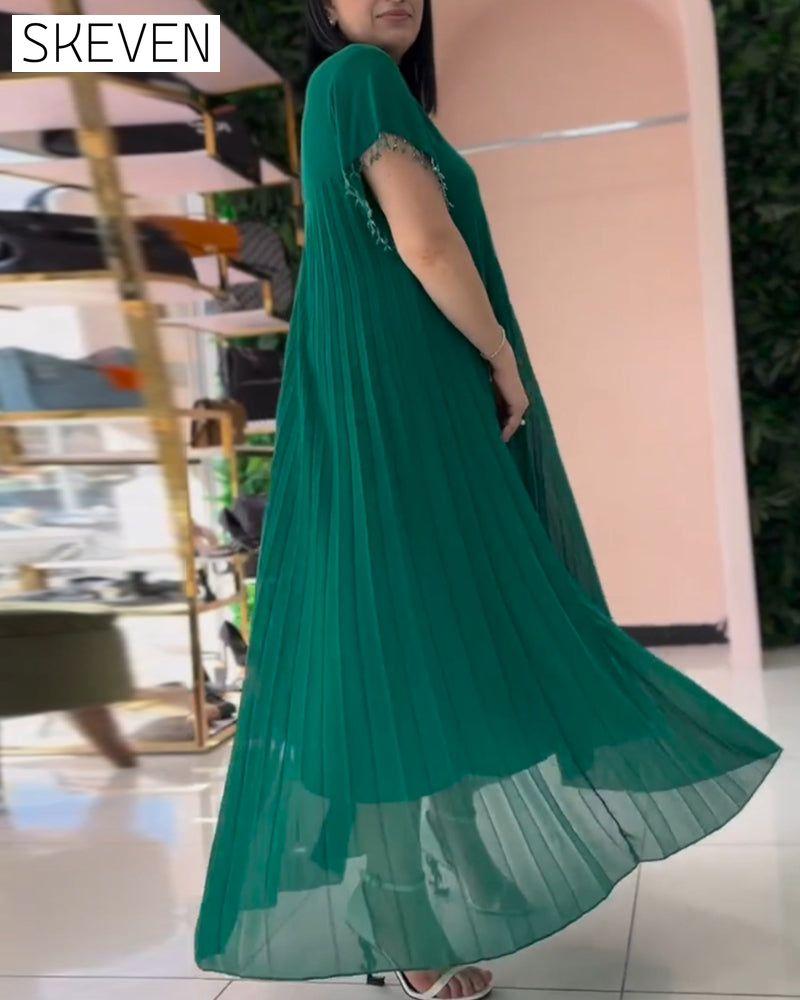 Kurzärmeliges Faltenkleid