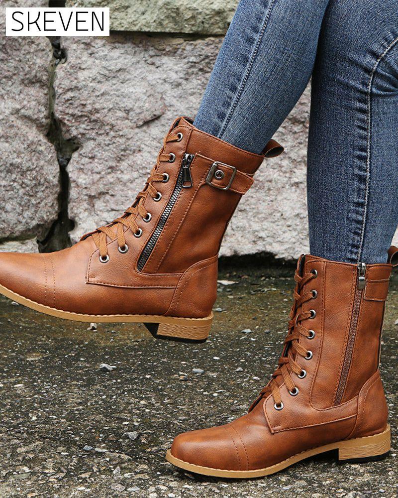 Women's Round Toe Side Zipper Leather Orthopedic Boots
