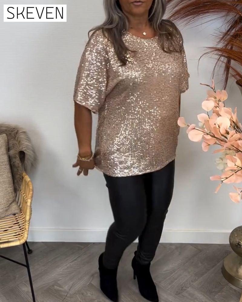 Sequins Elegant Top with Round Neck