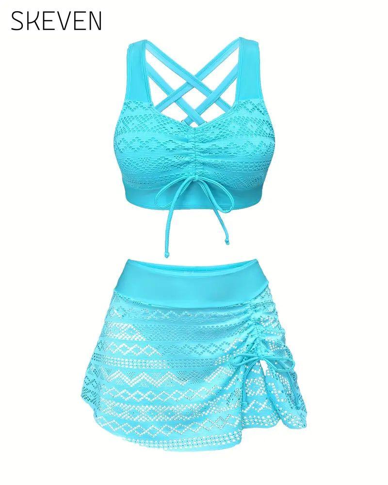 Lace Vest Tie Skirt Swimsuit