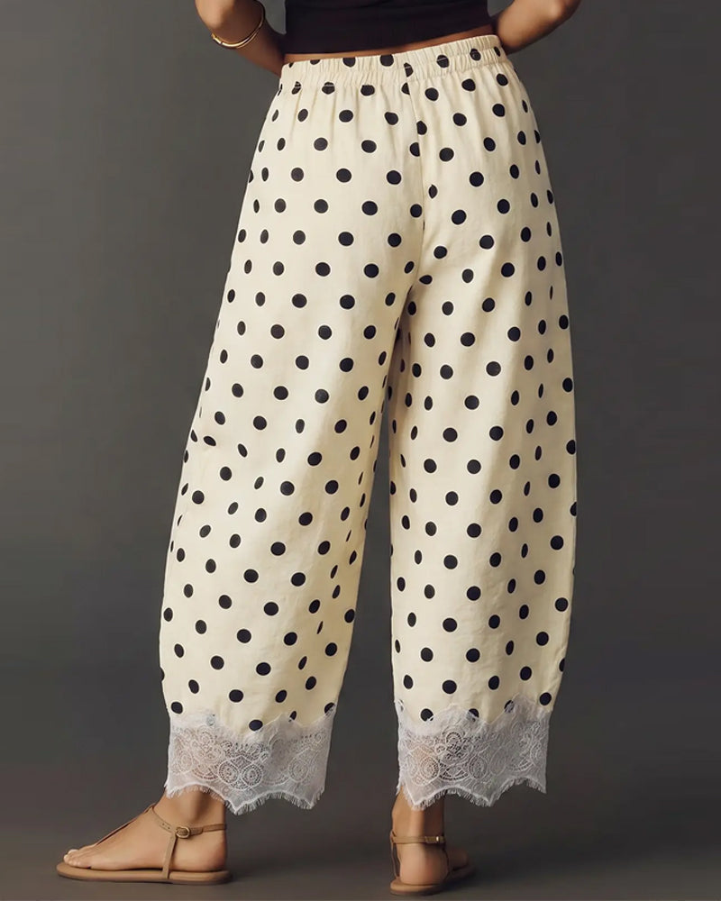 Large Polka Dot Lace Capri Pants