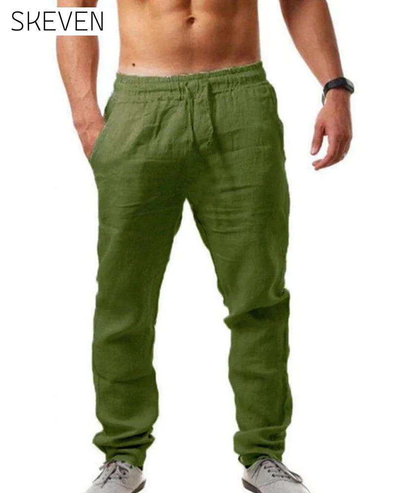 Pantalon en coton et lin respirant, couleur unie