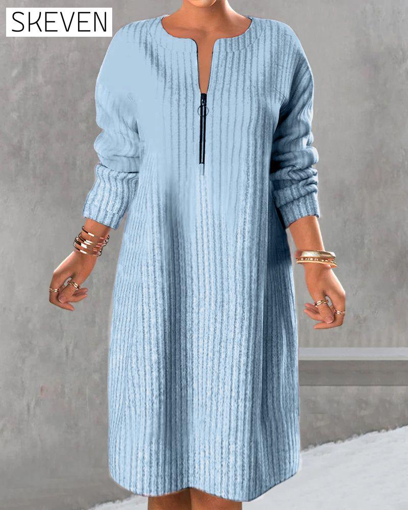 Solid Color Zipper Neck Dress