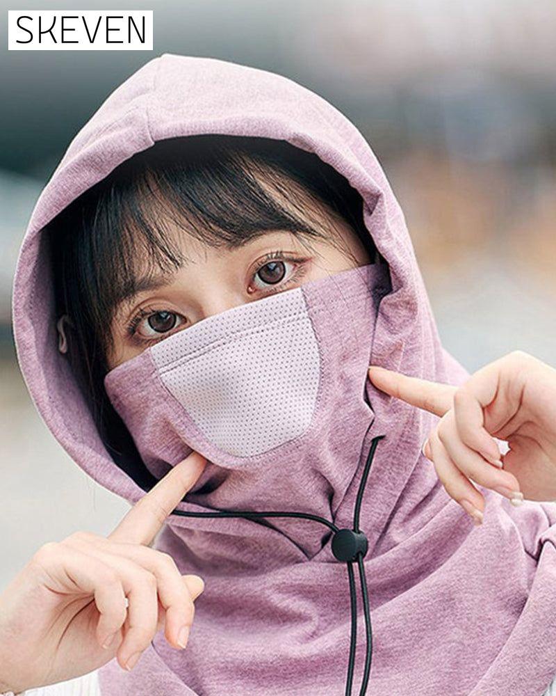Hooded face mask with neck warmer for cycling