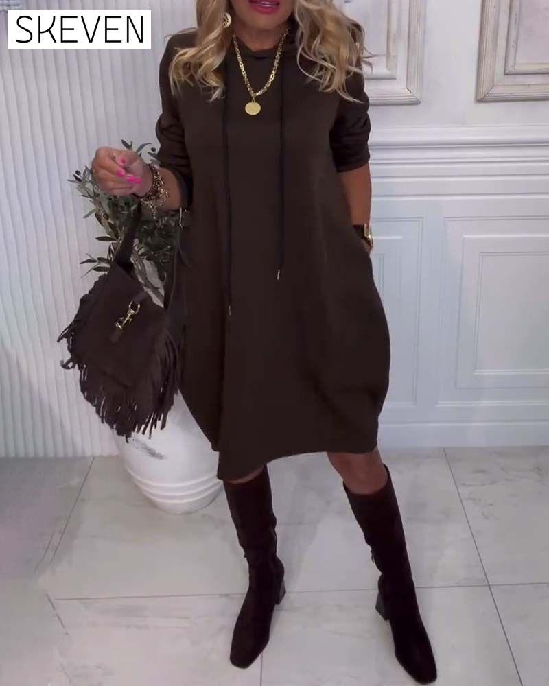 Hooded Casual Solid Color Dress