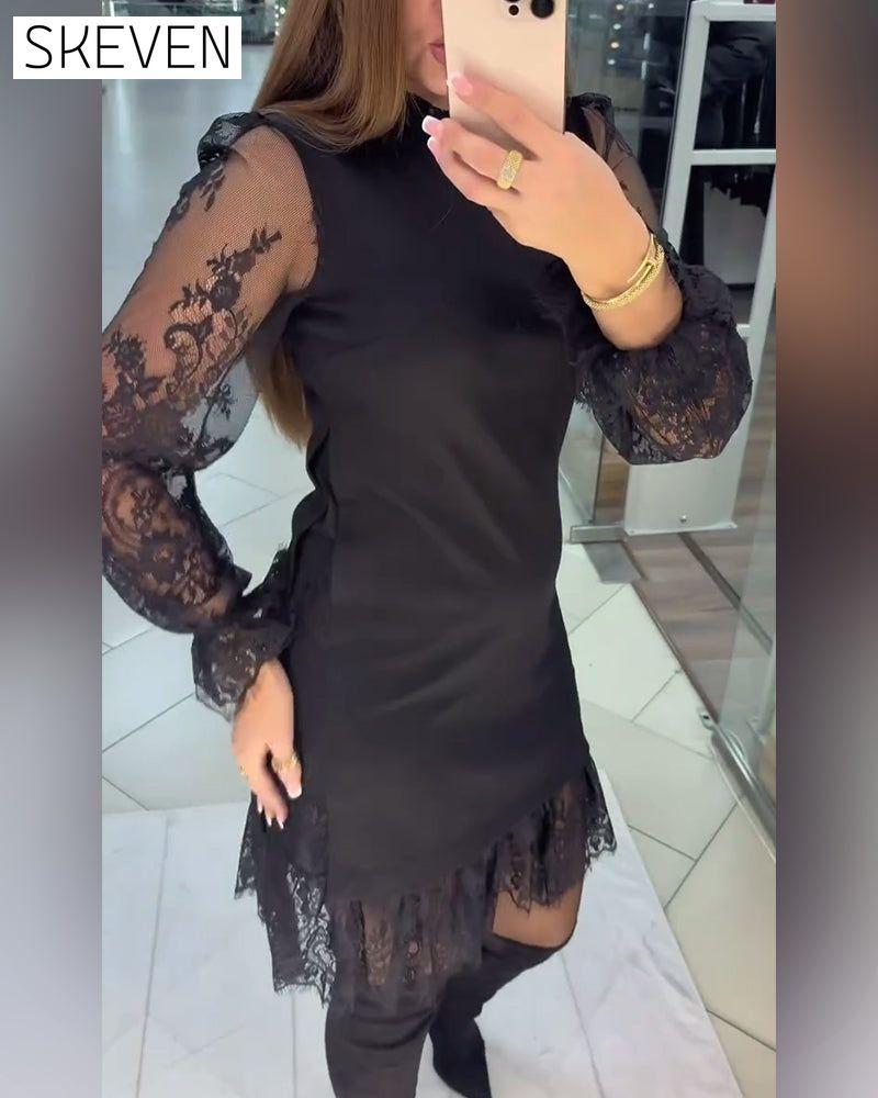 Lace-Trimmed Patchwork Dress