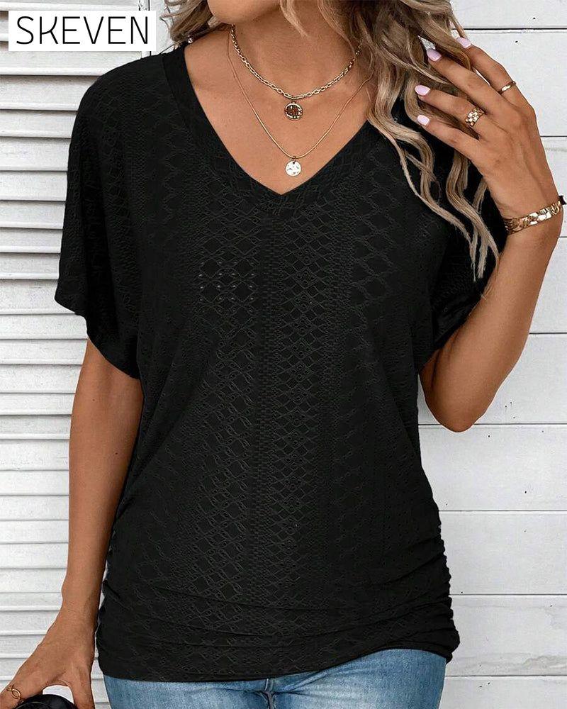 V-Neck Solid Color Casual T-Shirt