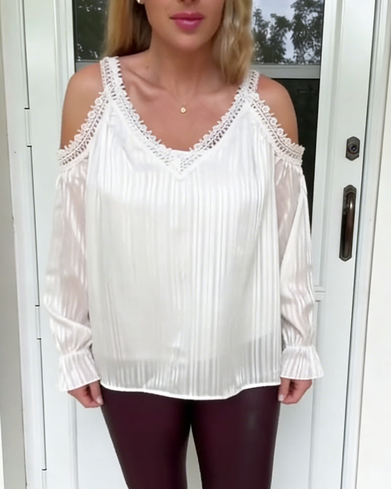 Lace Off-Shoulder Pleated Blouse