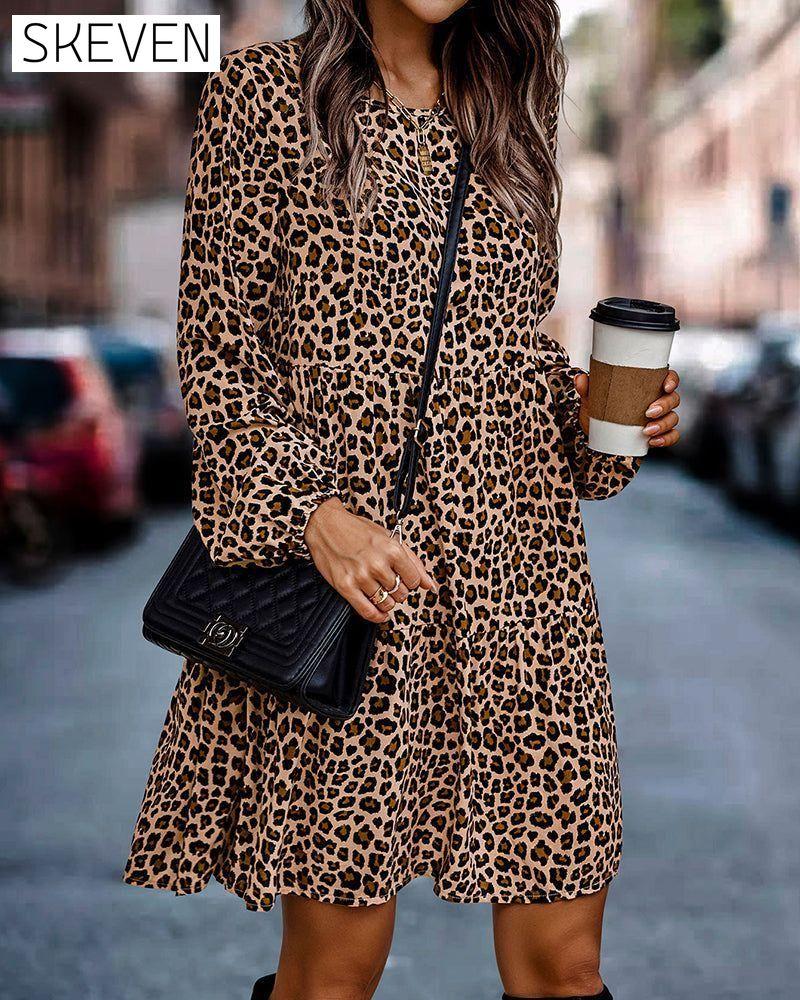 Round Neck Leopard Dress Leopard 2022 F/W 23BF Casual Dresses Clothes Dresses Spring Summer