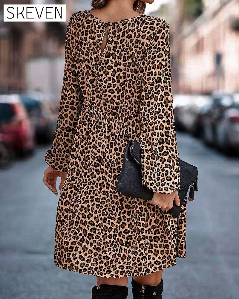 Round Neck Leopard Dress 2022 F/W 23BF Casual Dresses Clothes Dresses Spring Summer
