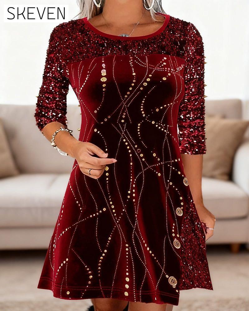 Sequined Velvet Paneled Dress