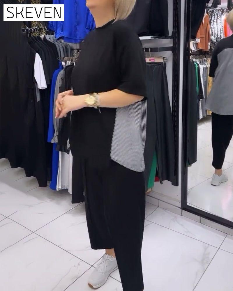 Pinstripe patchwork casual blouse blouses & shirts summer