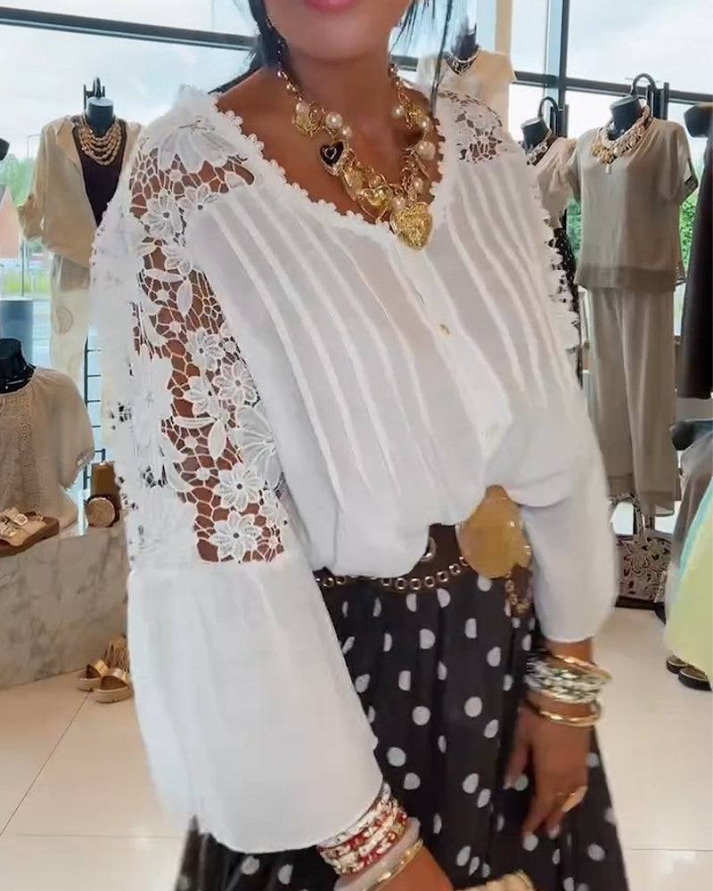 Cut-Out Lace Flare Sleeve Blouse