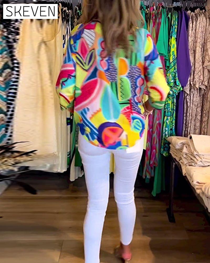 Long Sleeve Loose Printed Blouse