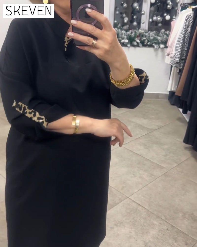 Solid Color Standing Collar Dress