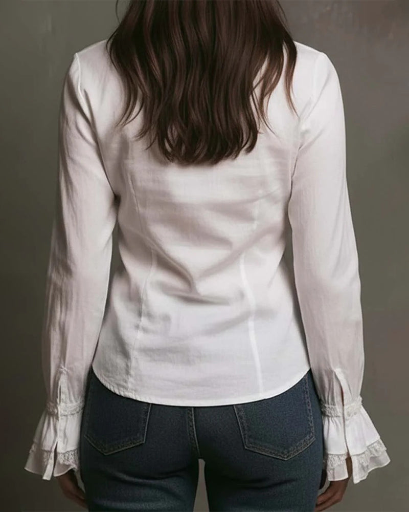 Lace Trim Bell Sleeve Blouse