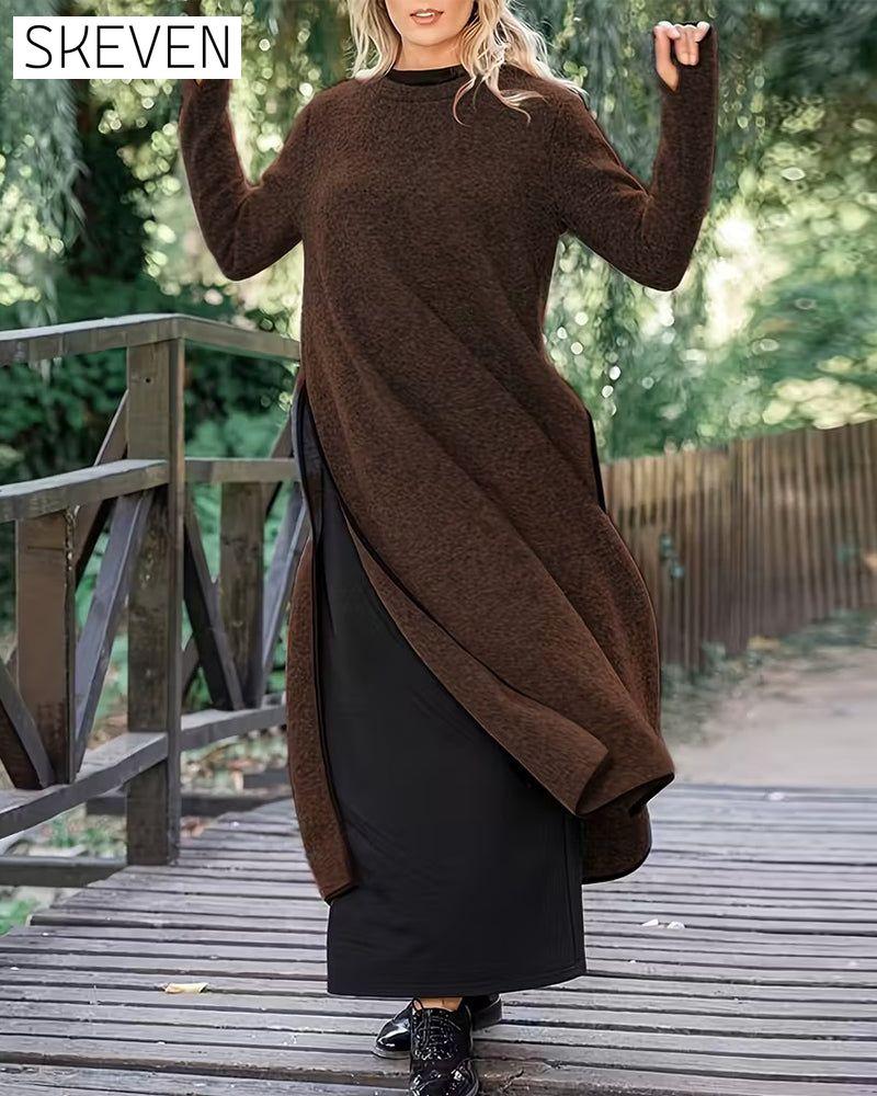 Casual Warm Side Slit Long Dress