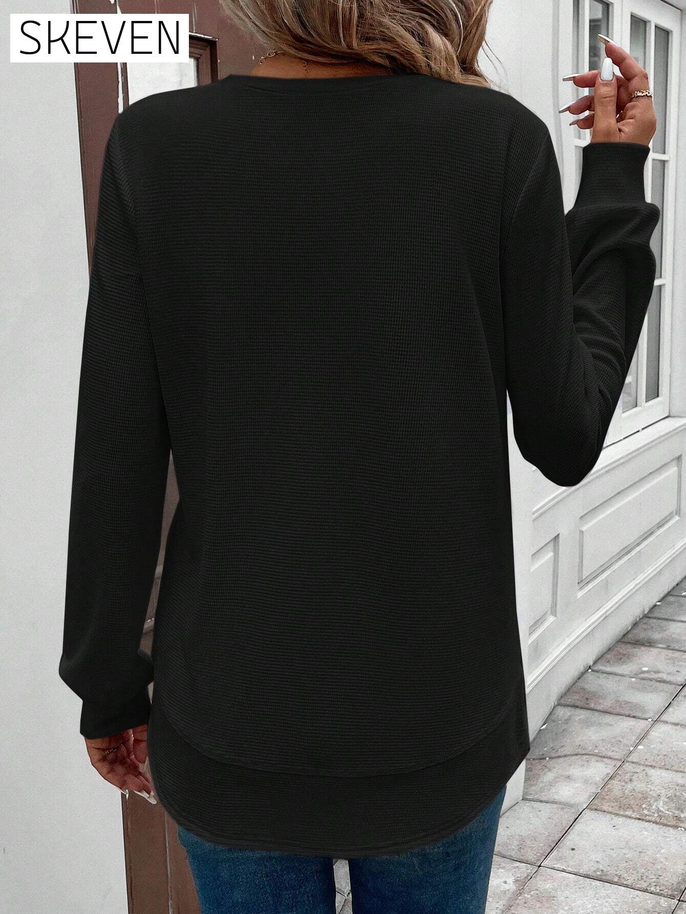 Round Neck Long Sleeve Solid Color Top