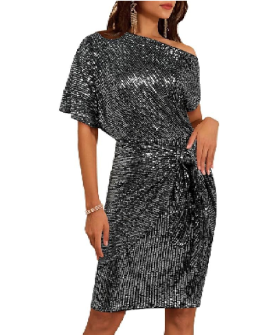 💃Last Day Sales - 50% OFF🎉Sparkly One-Shoulder Ruched Dress