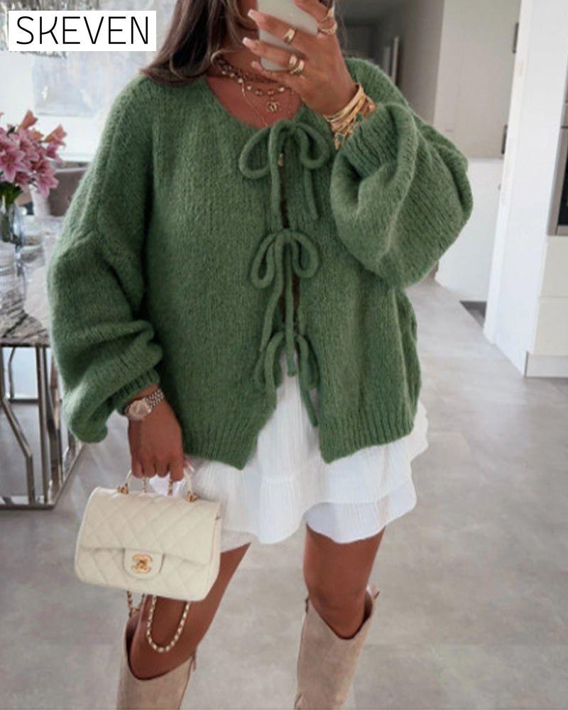Lässiger, einfarbiger Cardigan mit Schnürung